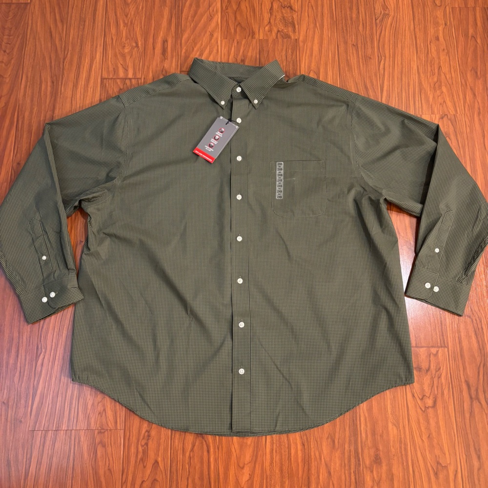 NWT Roundtree & York Travel Smart Green Plaid Button Down LS Shirt Mens 2XB